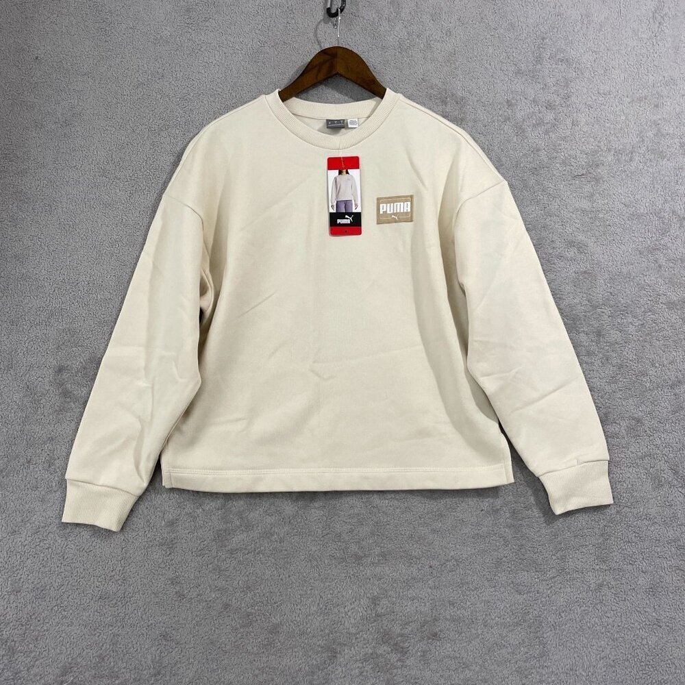 NEW Puma Womens M Cream Crewneck Sweatshirt Cotton/Polyester Blend